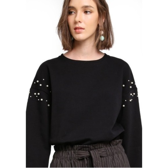 Mango Casual Black Message Sweatshirt w/Pearls XS - Picture 2 of 8